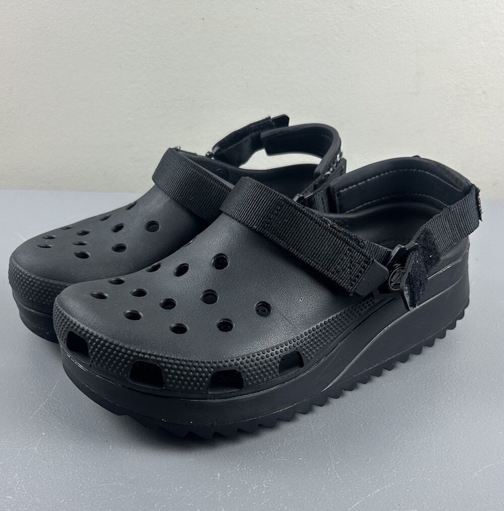 Crocs Classic Hiker Clog Black Platform Adjustable Strap Sandals Mens 6 Women 8
